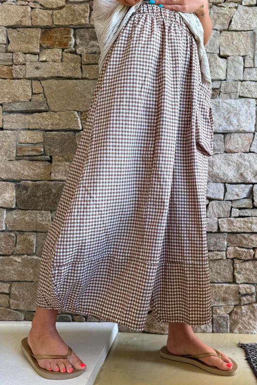 Arbi Gingham Pocket Culotte Pant Hazelnut